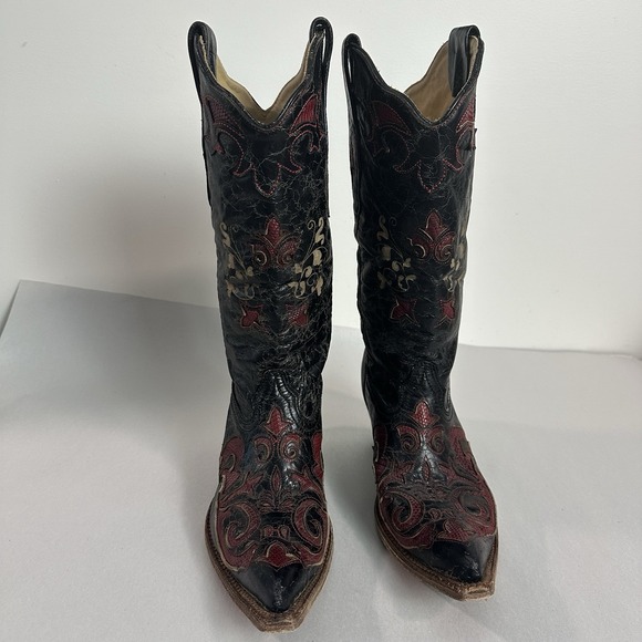 Corral Vintage Black Leather Lizard Inlay Cowboy C2115 Boots Womens Size 7.5 - Picture 6 of 16